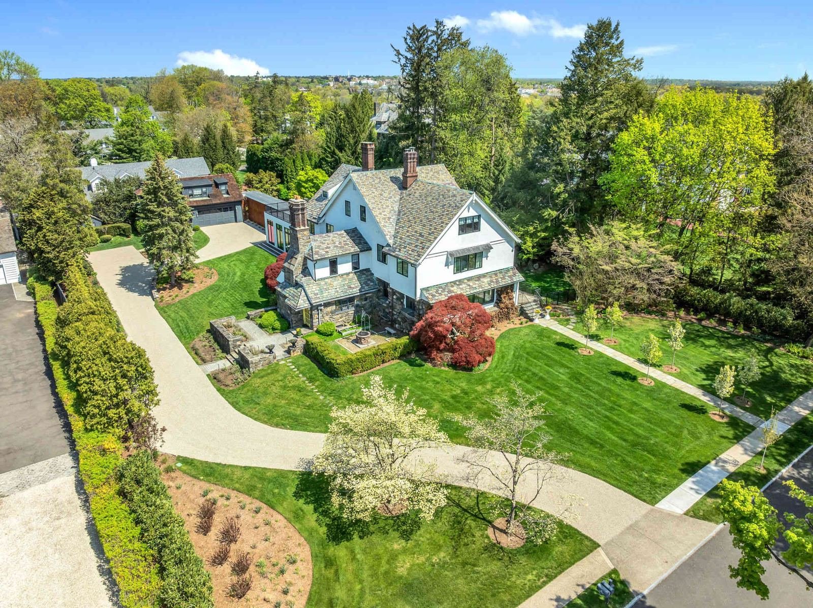 Aerial view of estate-sized Fairfield County Connecticut home